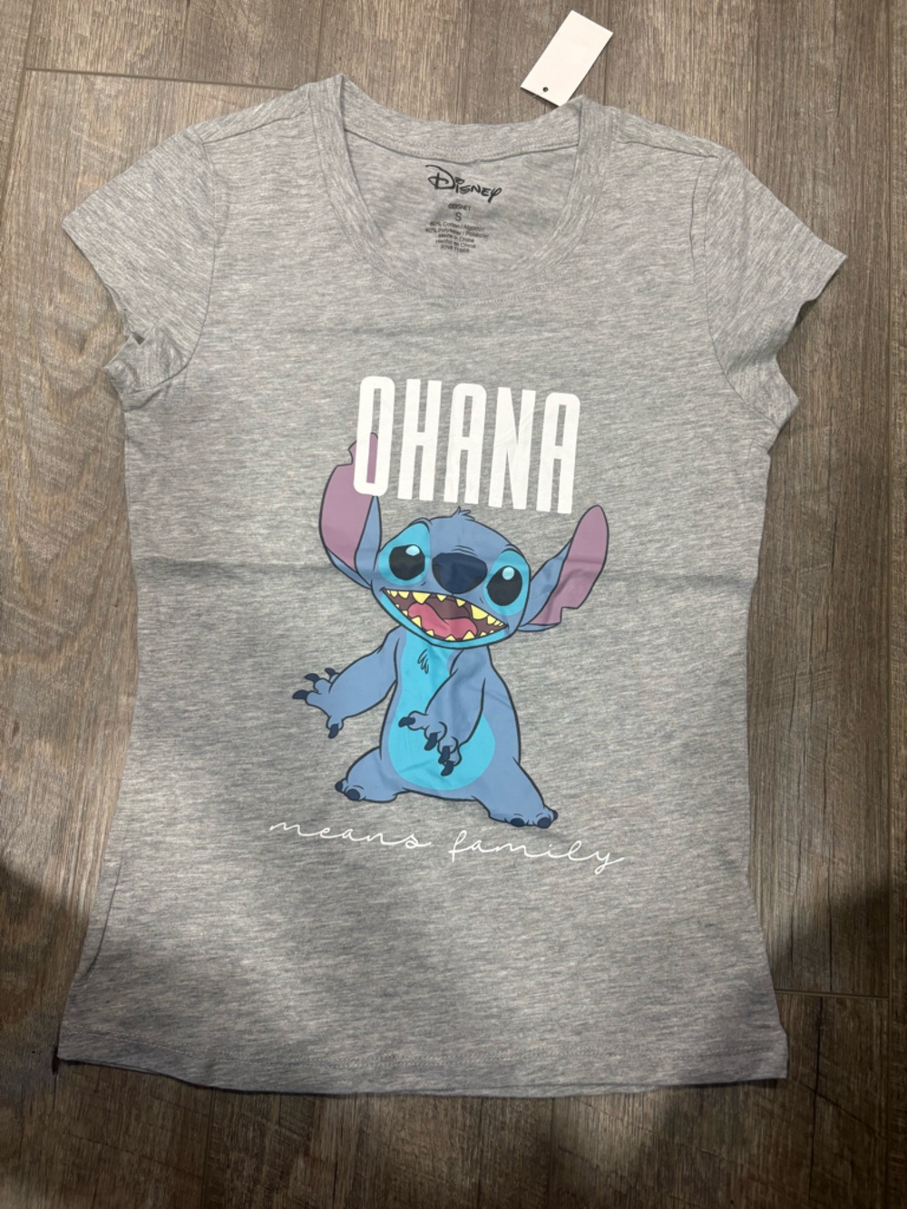 Disney Gray Tee with Blue Stitch 'Ohana' Graphic